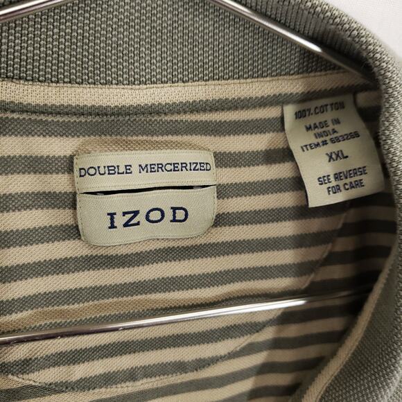 IZOD Polo Mens XXL Green Beige Striped Double Mercerized Short Sleeve Shirt - Picture 10 of 10